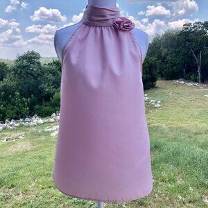 Blush Pink Sleeveless Top Ruffled High Neck Floral Elena Solano Size S Elegant